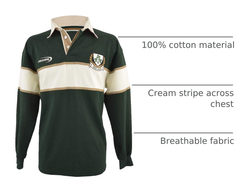 Lansdowne BOTTLE GREEN/NATURAL IRELAND 3 SHAMROCK LONG SLEEVE RUGBY ,Green,Medium - Image 4